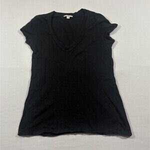 James Perse Navy Dye Short Sleeve Womens Deep V neck T-shirt Cotton Tee Sz M USA